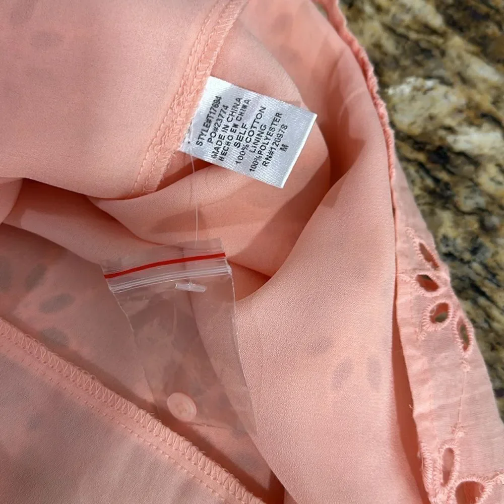 Entro Cotton Eyelet Embroidered Short Sleeve Top Blouse In Peach Size M - Picture 8 of 10